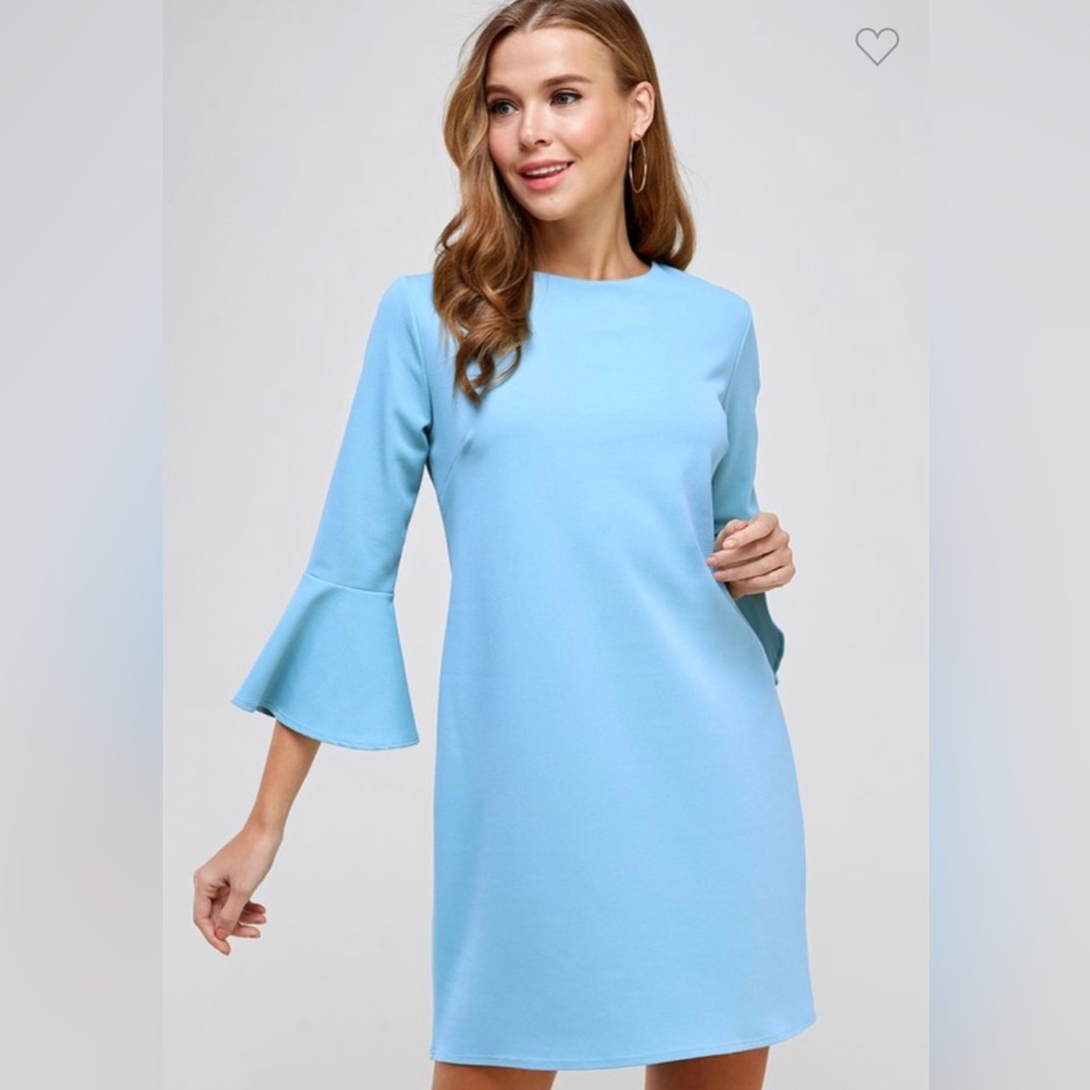 2 Hearts Light Blue Bell Sleeve Shift Dress